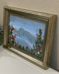 “Pink Calm” Floral Acrylic Painting Signed Holly Nellis Gold Framed Wall Art