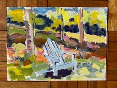 Vintage Acrylic Paper Study Painting Adirondack Chair 11 x 15 OOAK
