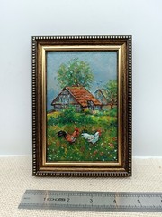 Rooster Original Oil Painting 4×6 Framed Signed Farmhouse Chicken Landscape Art