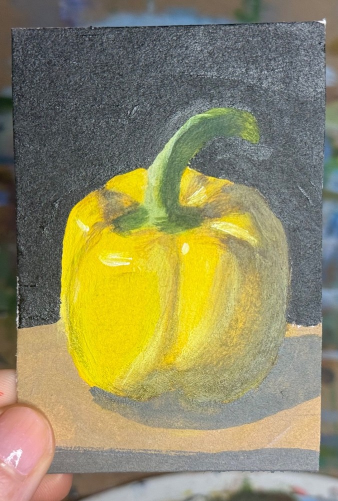 ACEO Original Bell Pepper Art Card Acrylic/Canvas Hand Painted 2.5 In x3.5 In