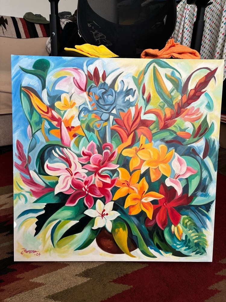 Joseph Moreno 24”x24” Original Floral Bouquet Acrylic Painting on Canvas (20