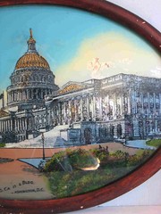 Antique REVERSE Glass Painting US Capitol Building Washington DC 21×15″ FREE SH