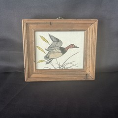 Vintage Wood Framed Duck Nature Sand Art Signed Helen Stanley