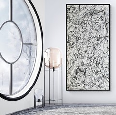 XXL Jackson Pollock Style Black & White Abstract Art Textured Painting 78×39 in