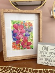 Original Watercolor Painting, Unframed & Unique; Flowers-Leaves-Bright Colors