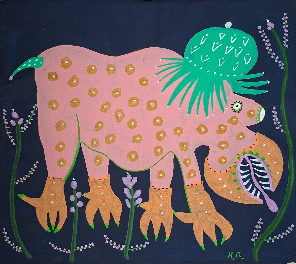 Maria Prymachenko Signed Ukrainian Folk Art Painting on Canvas – Rare Artwork