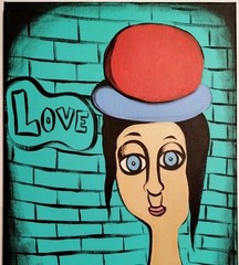 AQUA GREEN LOVE POP EXPRESSIONISM PAINTING STRETCHED CANVAS..11 X 14 BY: JORDO