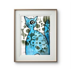 One Eyed Cat 9″x12 Cat Abstract Paper Original Art Expressionism Home Art