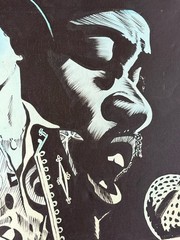 Vintage Original Jimmy Hendrix Painting ROCK N ROLL Guitar Musician Portrait ￼￼