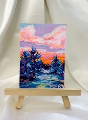 ACEO Original Landscape Sunset mini Painting (Acrylic) By Danielle Taylor McLean