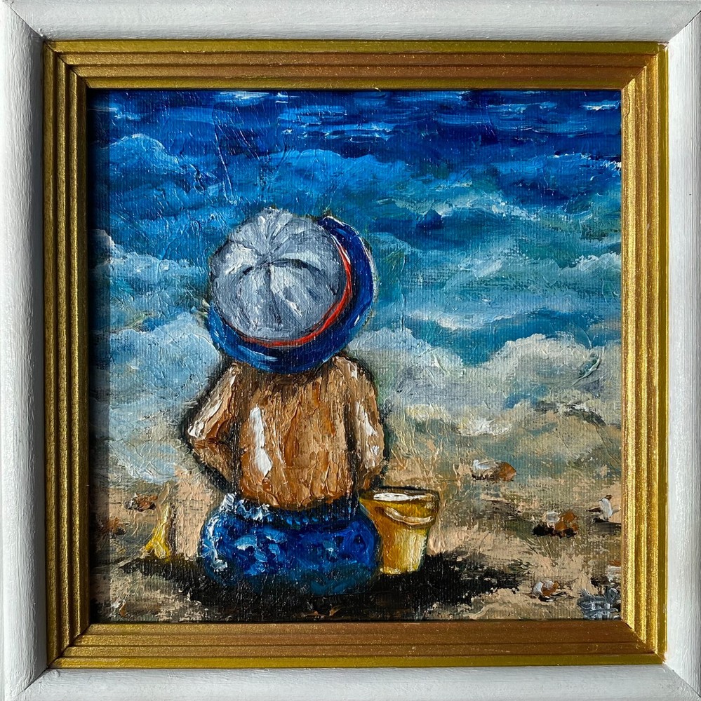Beach Boy Painting Seascape Original Art Abstract Wall Art Children Artwork Boy