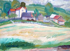Ludek Majer 1925-2013 Solanec (Czech Republic) / Gouache / Village in Wallachia