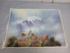 Original Oil Painting Signed & Dated Mountain Top & Lamas Not Mounted
