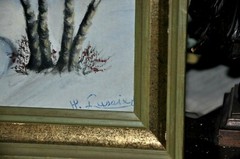 Antique Americana Snow scape Original artwork is signed H Lussier dated 1944