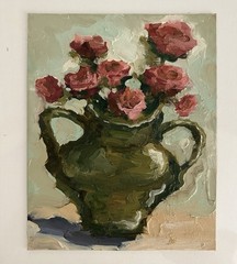 Pink Flowers Original Impressionist Oil Painting Still Life Art Roses Artwork