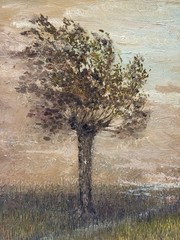 Vintage European Oil Painting Country Landscape Moody Plaque 14×11”