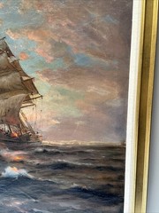 Angel Espoy Painting Nautical Seascape Sunset Evening Antique Famous Listed Oil