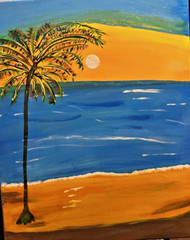 Caribbean Beach Seascape Sunset Acrylic Painting On Canvas Handmade Art – 30×24″