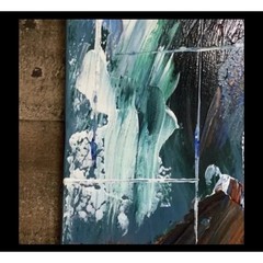 Canvas Painting Blue Red 18 x 24 Hand Painted Signed Titled A Race Against Time