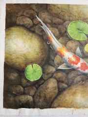 20×36 Beautiful Koi Fish Pond Hand Painted Oil Painting High Quality Canvas