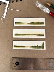 Original watercolor landscape triptych painting. “Golden hour on the Lakes” OOAK