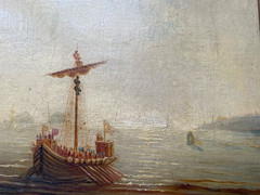 19th Theodore GUDIN – Antique Old Master Oil – Fire by the Coast – Boat and Ship