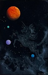 Dave Archer Original Reverse Glass Painting Space Art Cosmic Monoceros Unicorn