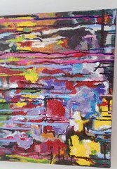 OOAK Abstract Freehand Rainbow Painting On BURLAP Mixed Media Wall Art 16” X 20”