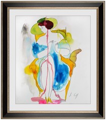 Linda Le Kinff Original Ink and Watercolor Painting Female Figure Signed Framed