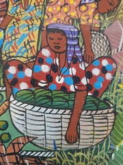 Signed Don Sanche Haitian Market Village Island Painting Folk Art 21×24 Canvas