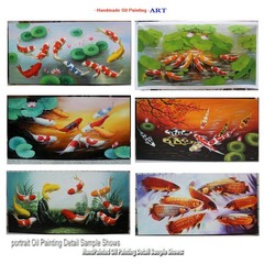 Hand Painted Oil Painting Koi Fish Pond Lotus Leaves Flowers Home Decor Wall Art