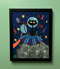 Acrylic Painting 8×10” Original Cosmic Pop Art Moon Kitty Galaxy Space Cat OOAK