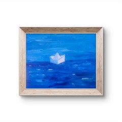 White Paper Boat Origami Sailing In Water Pop Art Canvas Painting 11×14 Canvas