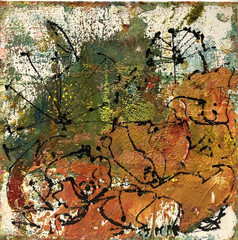 Flowers orange original acrylic picture/canvas drawing orig sign ZM 20x20cm