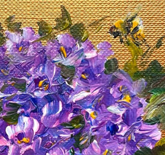 ACEO Original Oil Painting Hydrangea8 Bee Mini Art Impasto 2.5×3.5in Signed OS