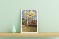 Oil Painting Two Birches Unknown Artist Unframed Original Home Decor nAAA2087