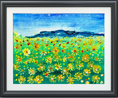 Original Abstract Sunflower Field Signed Acrylic Art Painting 11×14 Canvas Board
