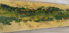Green long original modern abstract resin art painting, 58 x 19 inches