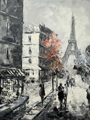 Original Abstract Composition, Oil Painting “Paris Dawn”, 50.0 x 40.0 cm.