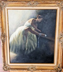 POST WAR OIL PAINTING „THE BALLERINA“ by NELIDA 26″x30″