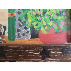 Whimsical Western Americana Original Painting „Cactus Jack Dog Ranch Cowboy“