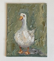 White Goose Original Impressionist Oil Painting Three White Ducks Animal Art