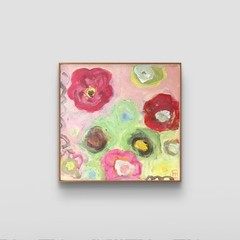 Original Abstract Floral Acrylic 12×12 Canvas Painting, Holly Hammond
