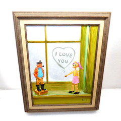 Large vintage painting I love you wood carved sea captain sailor lady doll