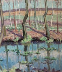 Gunnar Börjeson. Swedish Spring Woodland with Reflections. Dated 1919. COA