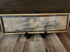 Vintage Chinese Ink Drawing On Wood- Bamboo frame 5 1/2 X 13 1/2