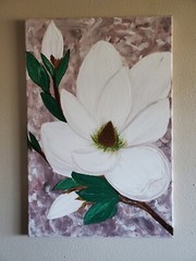 Handmade Painting Acrylic Wood Frame 24x16x0.5in Art Decor Flowers Magnolia