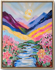 Sunset River 11×14 Canvas Original Art Expressionism Abstract Floral Mountains