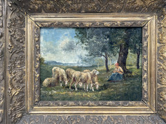 19th Century Barbizon Oil on Canvas – Muttons Shepherd and Sheeps in Countryside