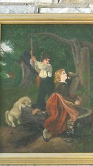 ANTIQUE 19c CONTINENTAL SCHOOL OIL ON CANVAS PAINTINGS“SIBLINGS“,SIGNED „J.A.“